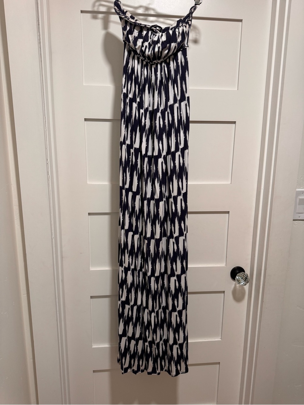 Strapless Tart Navy and White Printed Maxi Dress